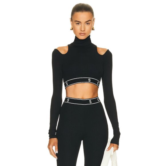 Shoreditch Ski Club Penn Crop Top in Black - Picture 1 of 4